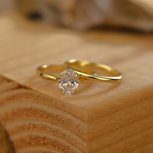 Solitaire Bridal Ring Set with 1.0 CT Oval Cut Moissanite