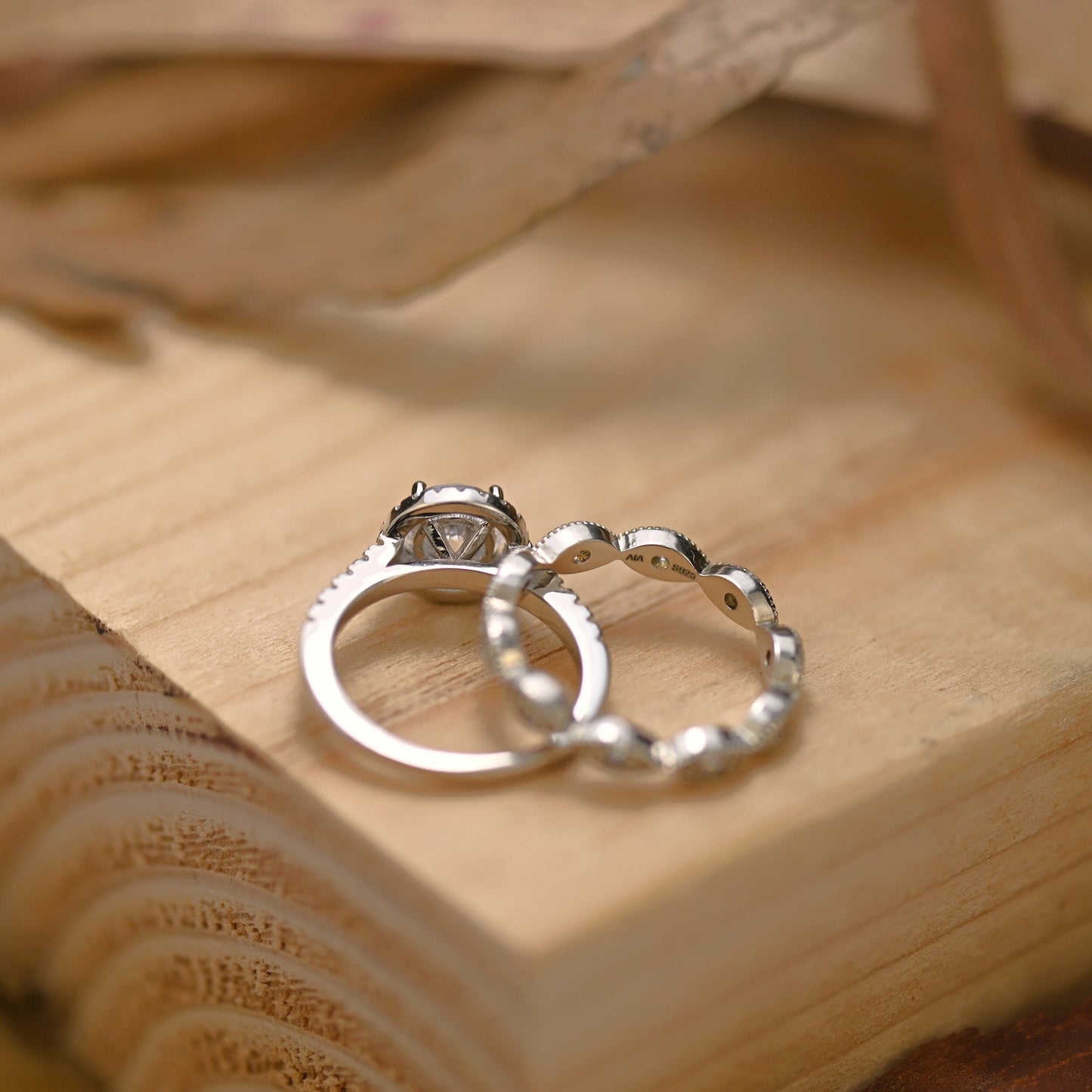Halo Bridal Ring Set with 2.0 CT Round Cut Moissanite