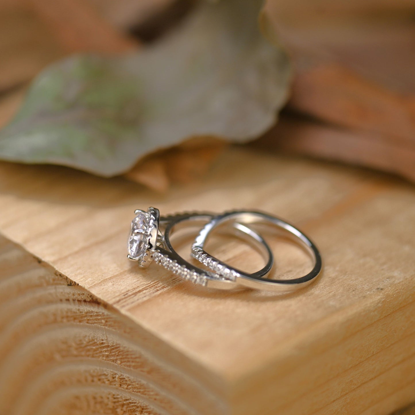 Halo Bridal Ring Set with 1.50 CT Round Cut Moissanite