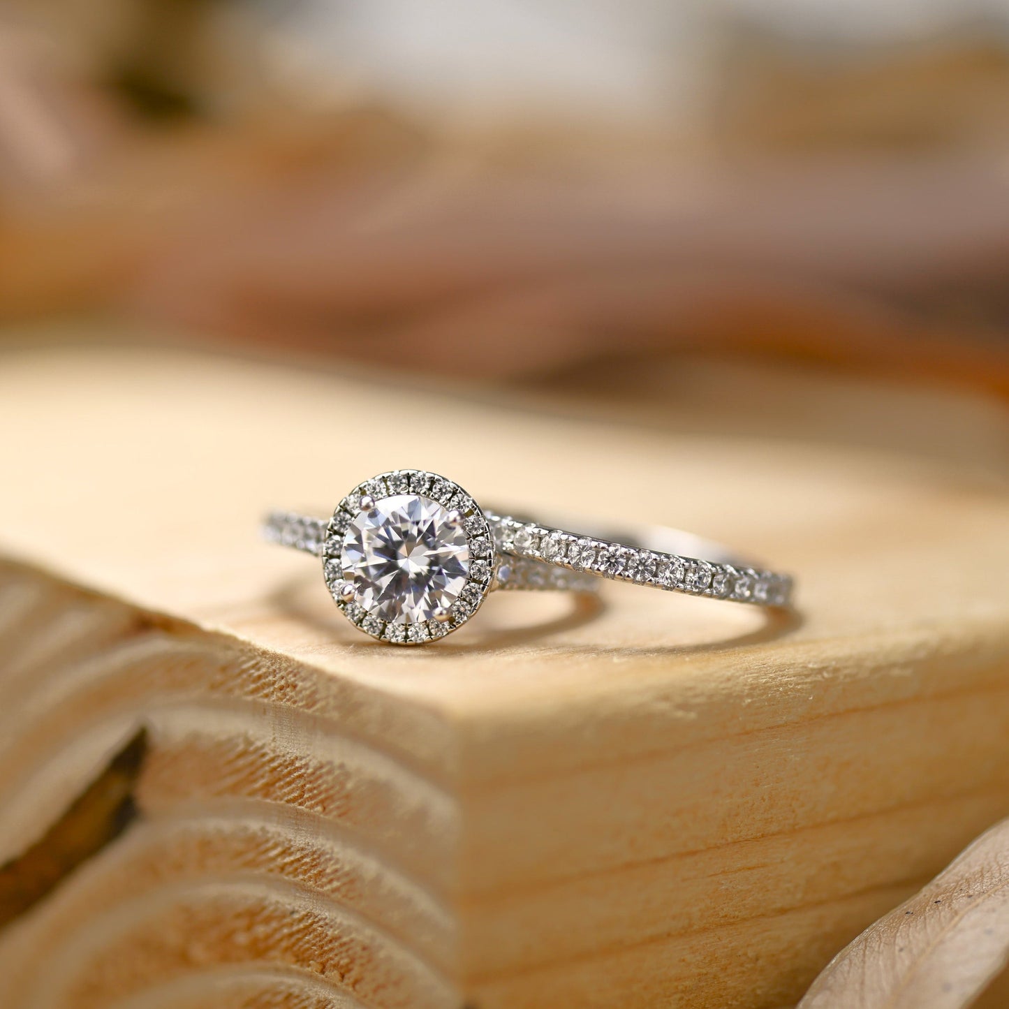 Halo Bridal Ring Set with 1.50 CT Round Cut Moissanite