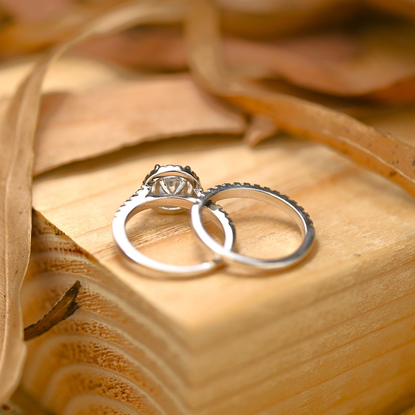 Halo Bridal Ring Set with 1.50 CT Round Cut Moissanite