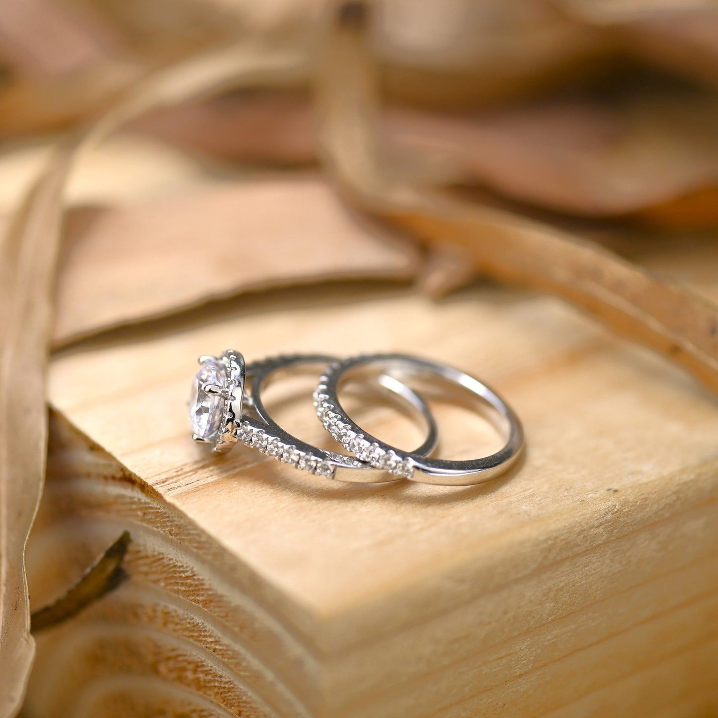 Halo Bridal Ring Set with 1.50 CT Round Cut Moissanite