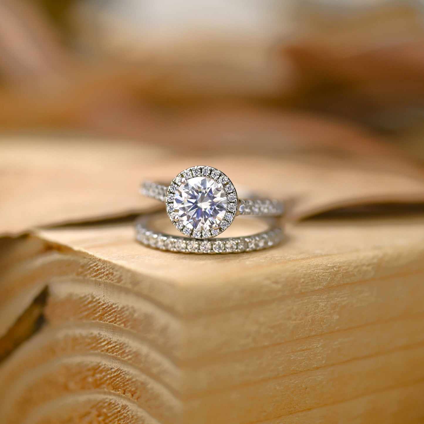 Halo Bridal Ring Set with 1.50 CT Round Cut Moissanite