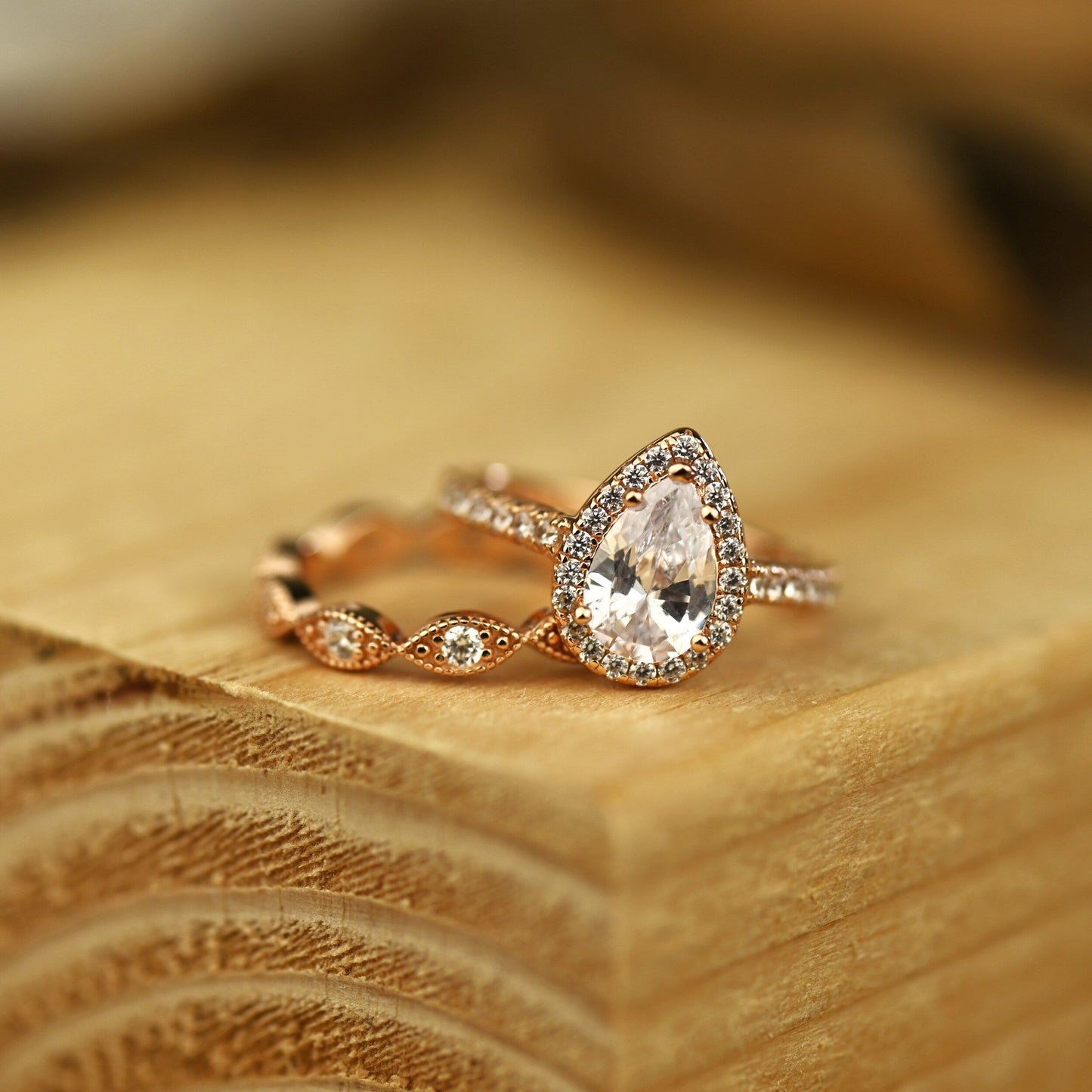 Halo Bridal Ring Set with 1.0 CT Pear Cut Moissanite