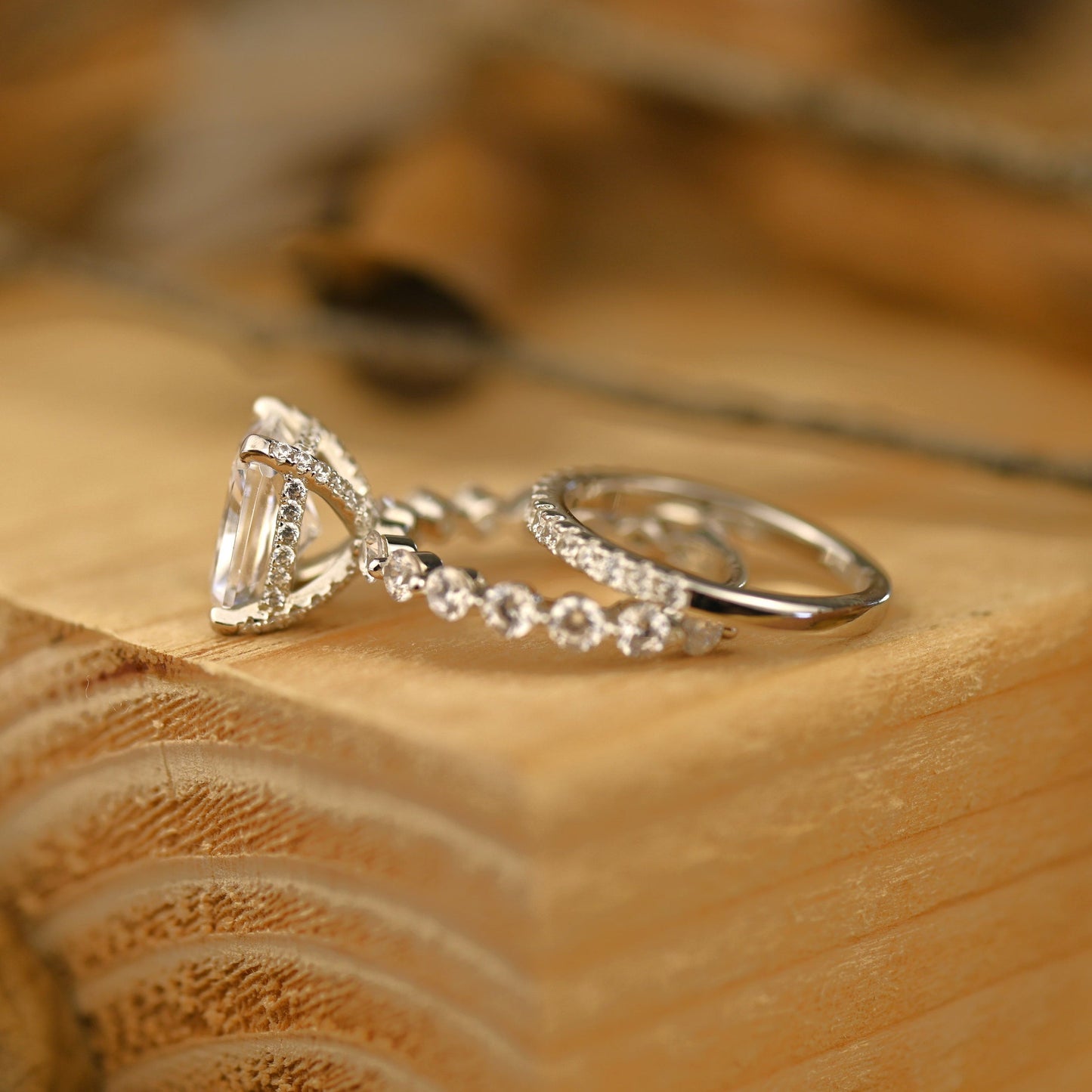 Pave Setting Bridal Ring Set with 3.0 CT Radiant Cut Moissanite