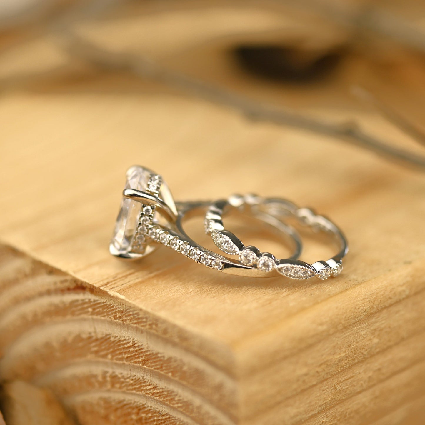 Pave Setting Bridal Ring Set with 2.0 CT Oval Cut Moissanite