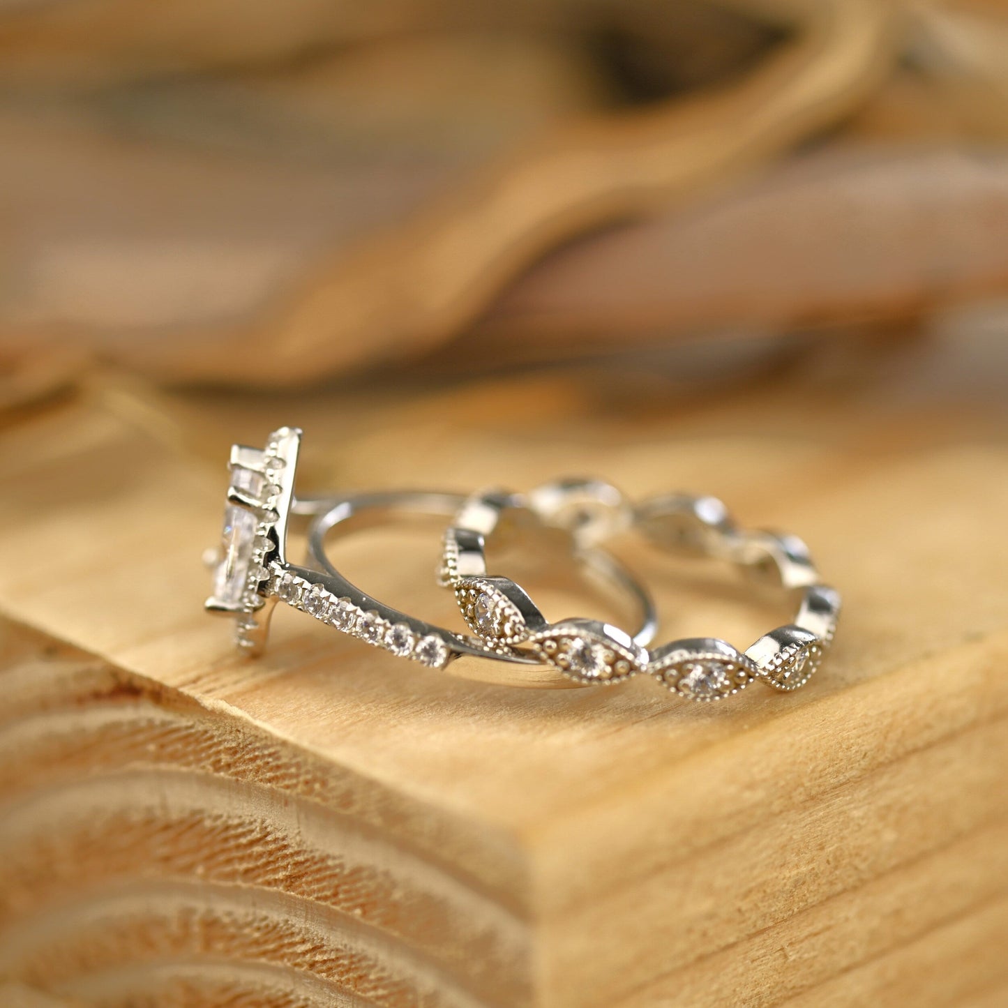 Halo Bridal Ring Set with 1.0 CT Pear Cut Moissanite