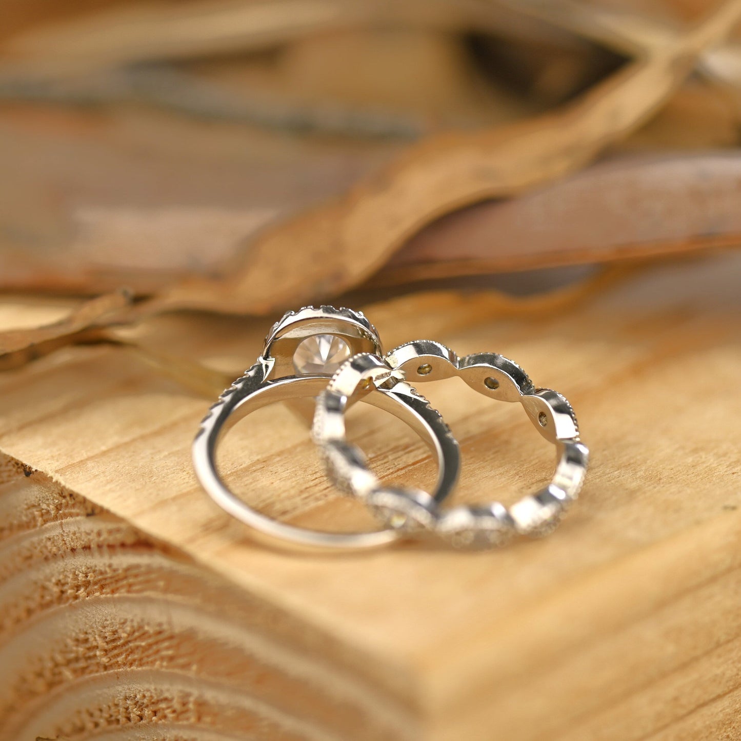Halo Bridal Ring Set with 1.0 CT Pear Cut Moissanite