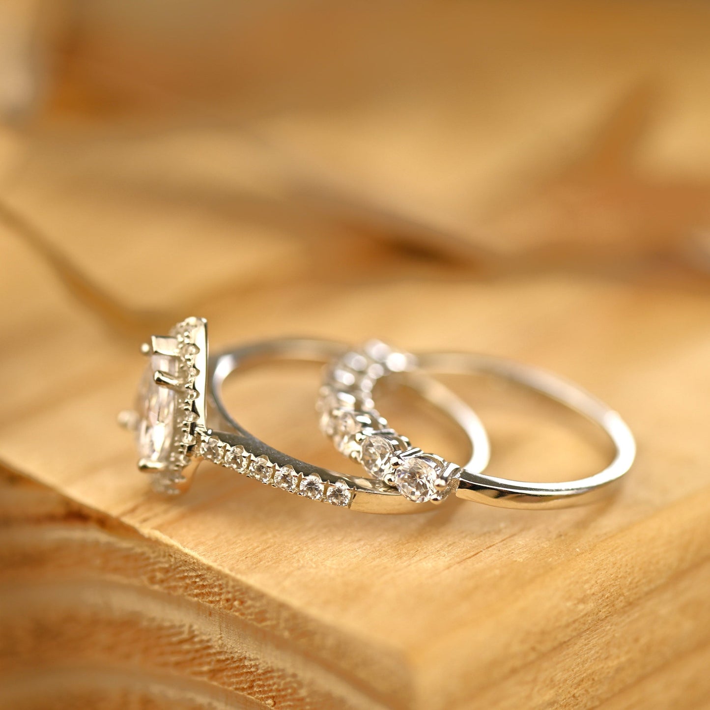 Halo Bridal Ring Set with 1.0 CT Pear Cut Moissanite