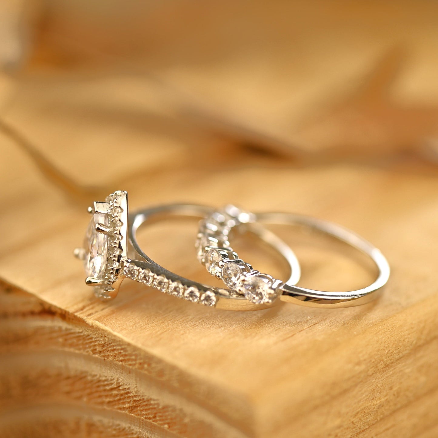 Halo Bridal Ring Set with 1.0 CT Pear Cut Moissanite