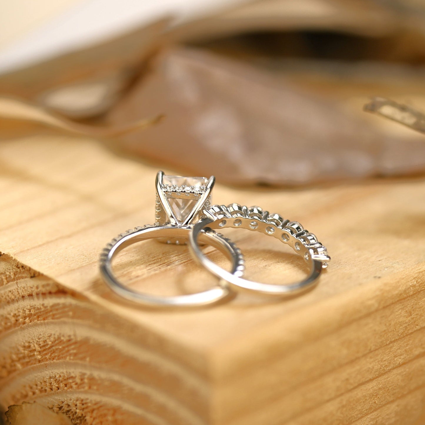 Pave Setting Bridal Ring Set with 2.0 CT Radiant Cut Moissanite