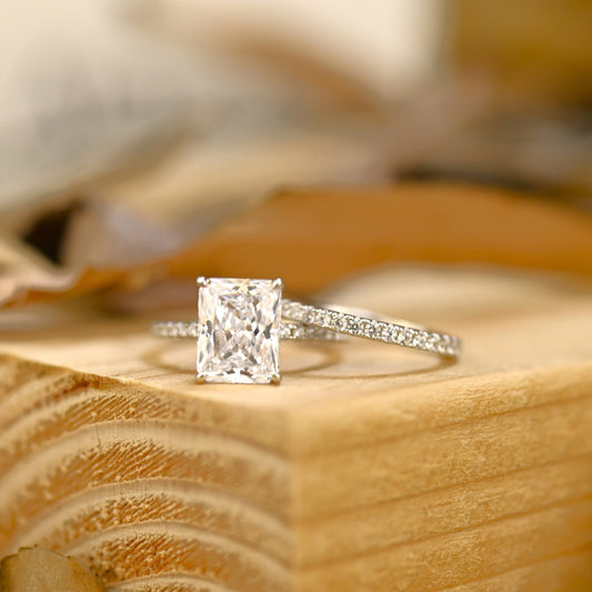 Pave Setting Bridal Ring Set with 2.0 CT Radiant Cut Moissanite