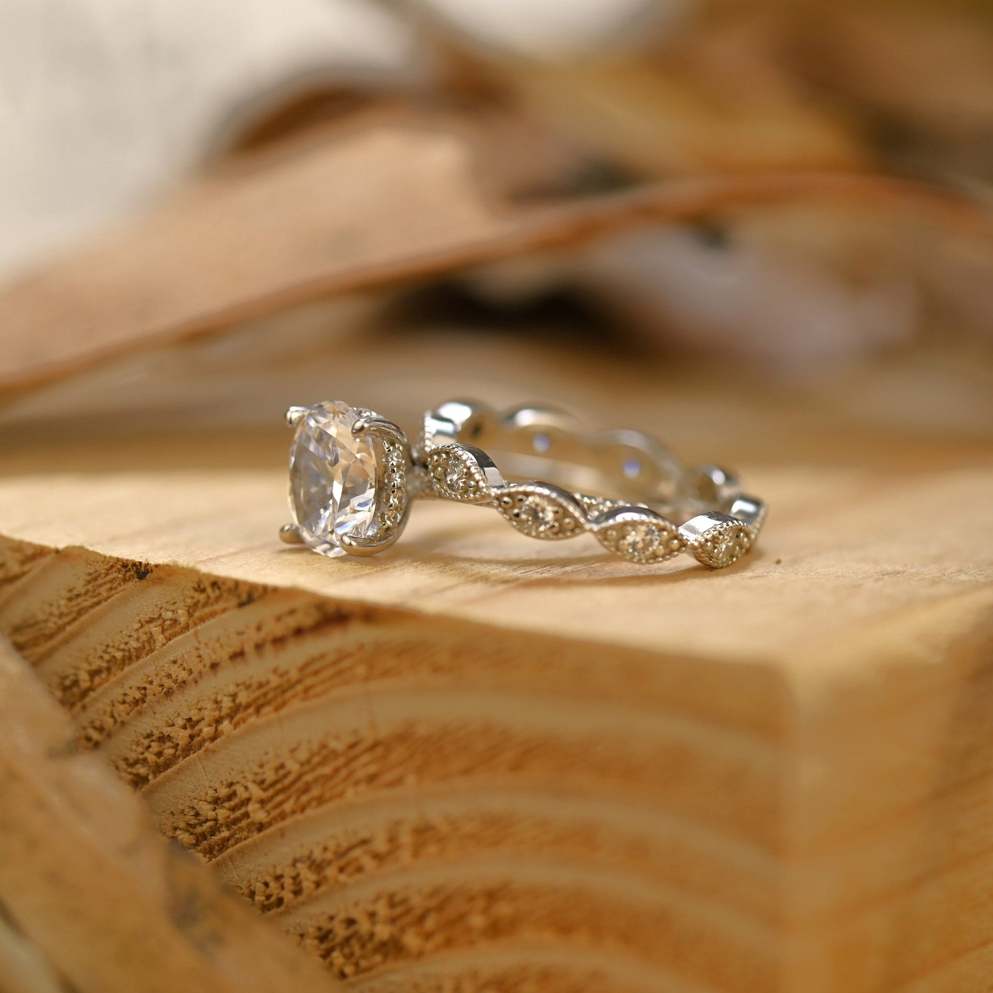 Pave Setting Bridal Ring Set with 1.50 CT Oval Cut Moissanite
