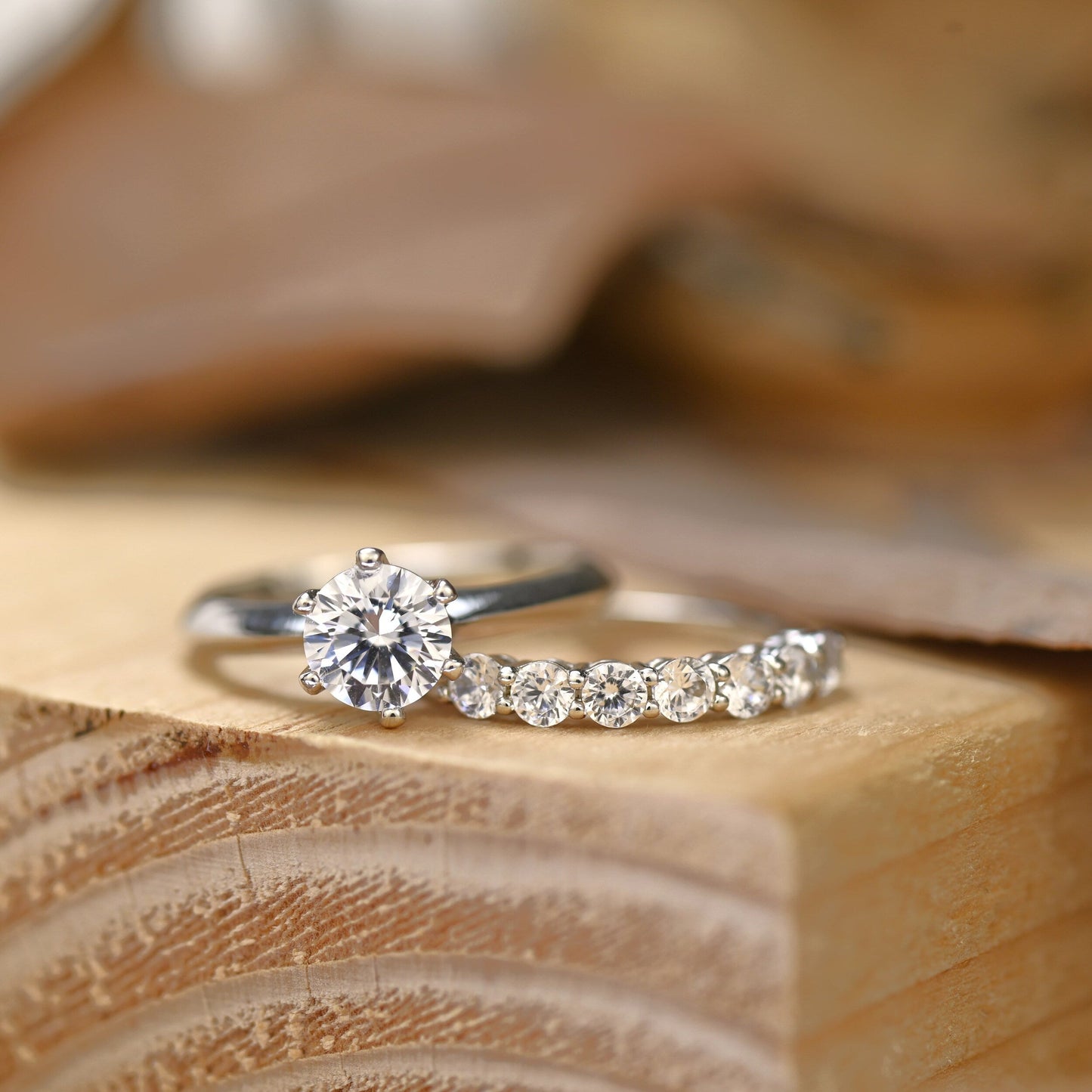 Solitaire Bridal Ring Set with 1.0 CT Round Cut Moissanite