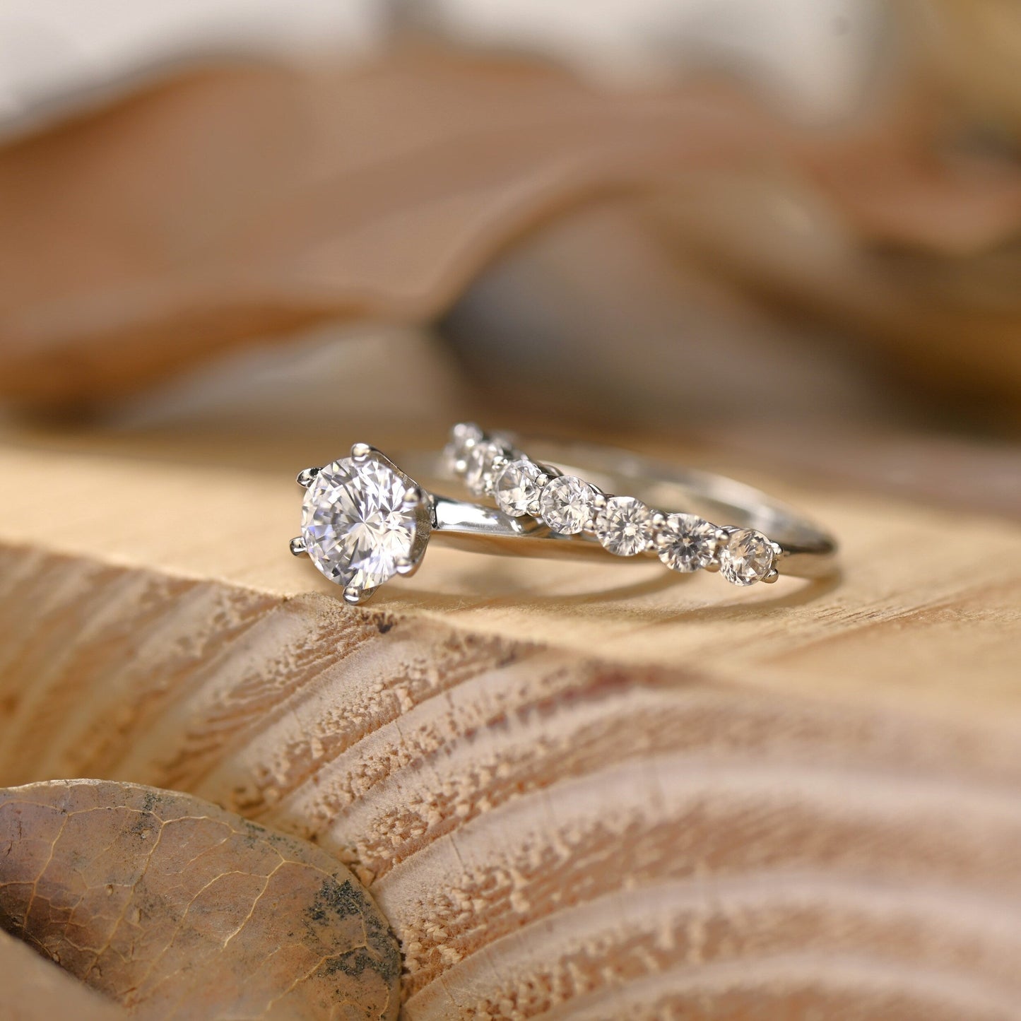 Solitaire Bridal Ring Set with 1.0 CT Round Cut Moissanite