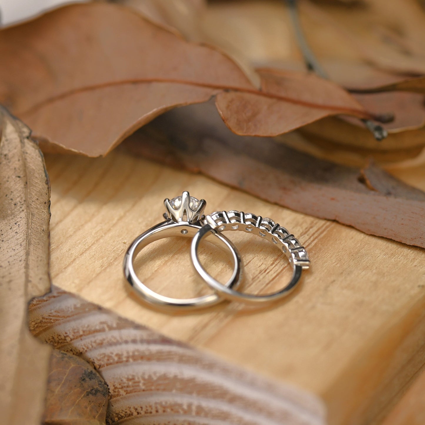 Solitaire Bridal Ring Set with 1.0 CT Round Cut Moissanite
