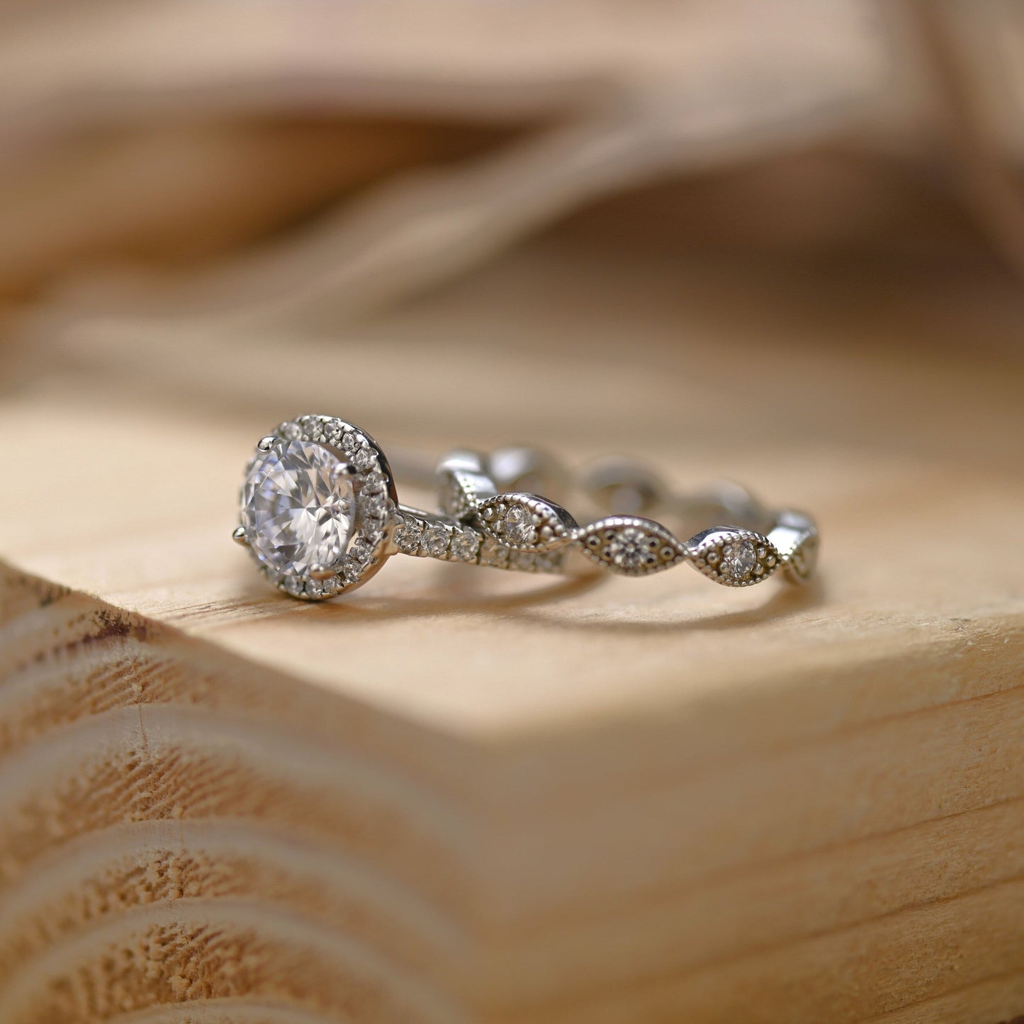 Halo Bridal Ring Set with 2.0 CT Round Cut Moissanite