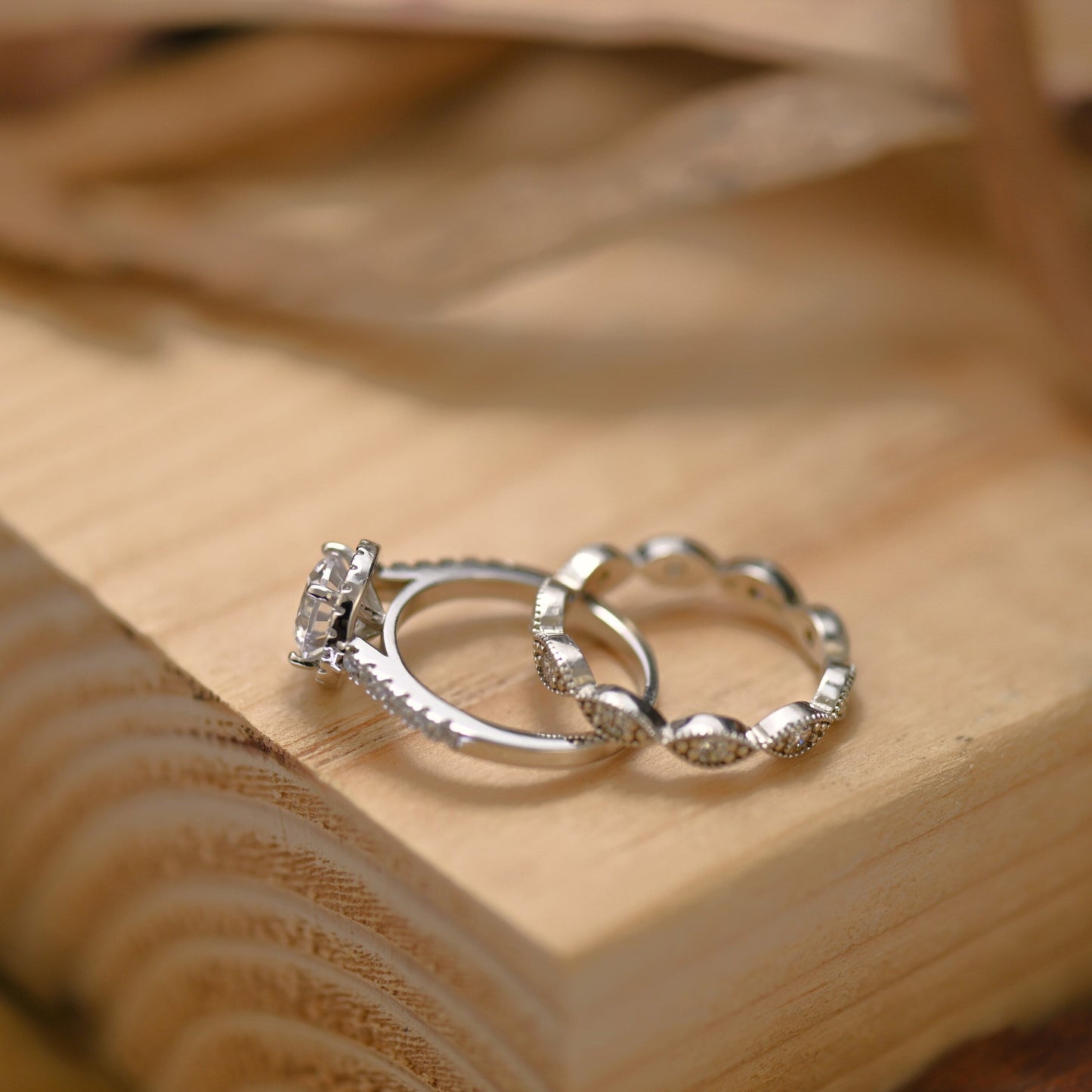 Halo Bridal Ring Set with 2.0 CT Round Cut Moissanite