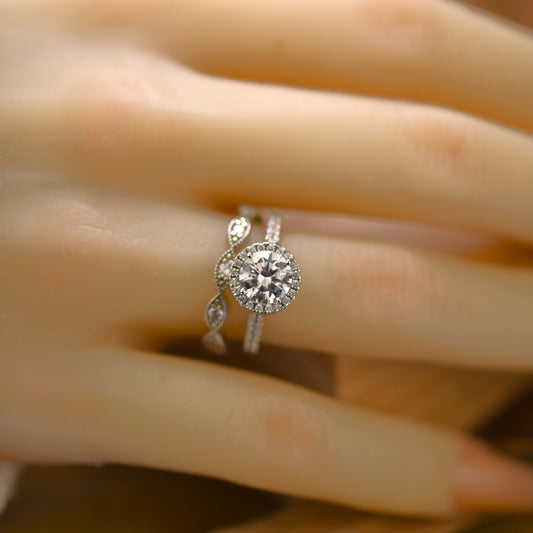 Halo Bridal Ring Set with 2.0 CT Round Cut Moissanite