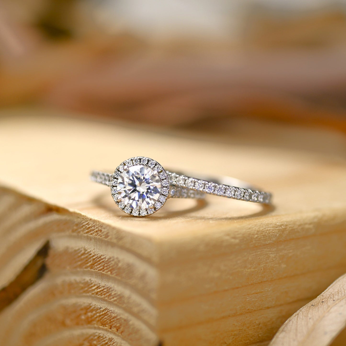 Halo Bridal Ring Set with 1.50 CT Round Cut Moissanite