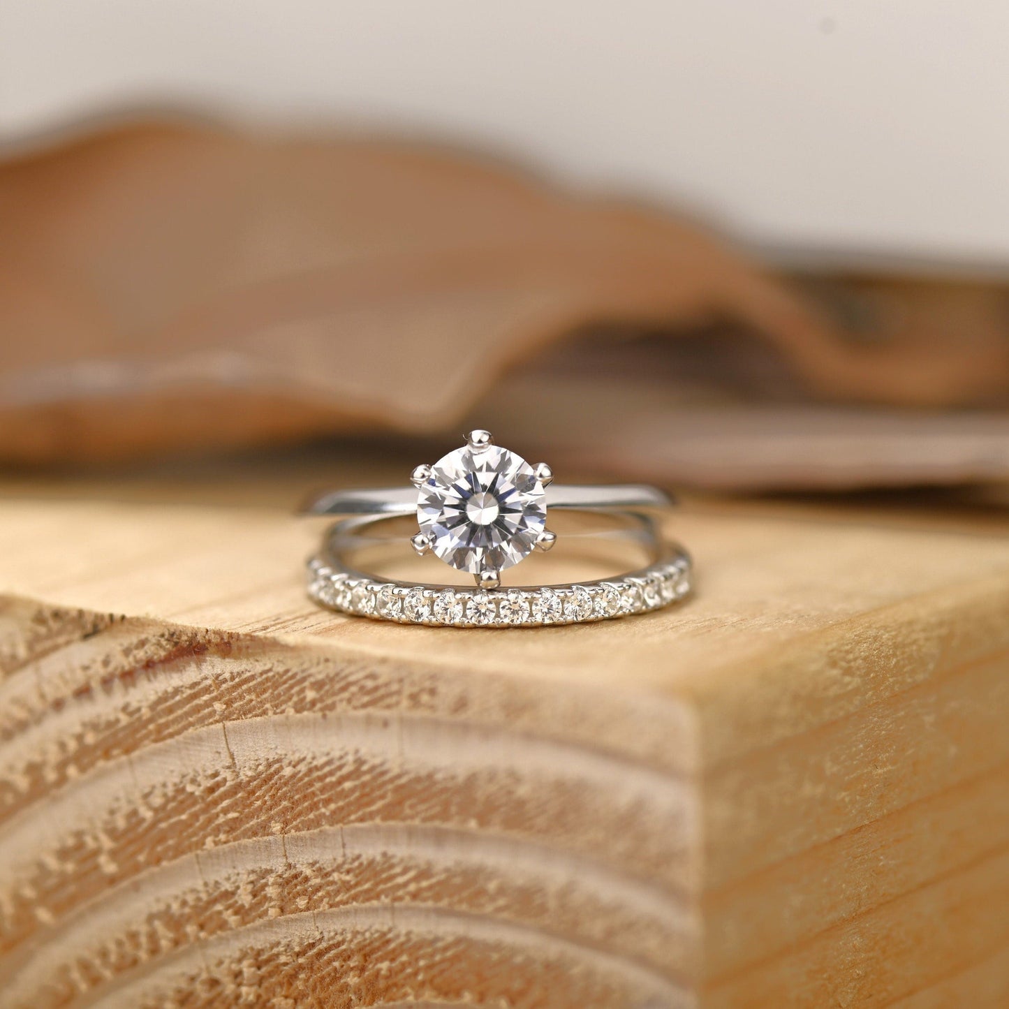 Solitaire Bridal Ring Set with 1.0 CT Round Cut Moissanite