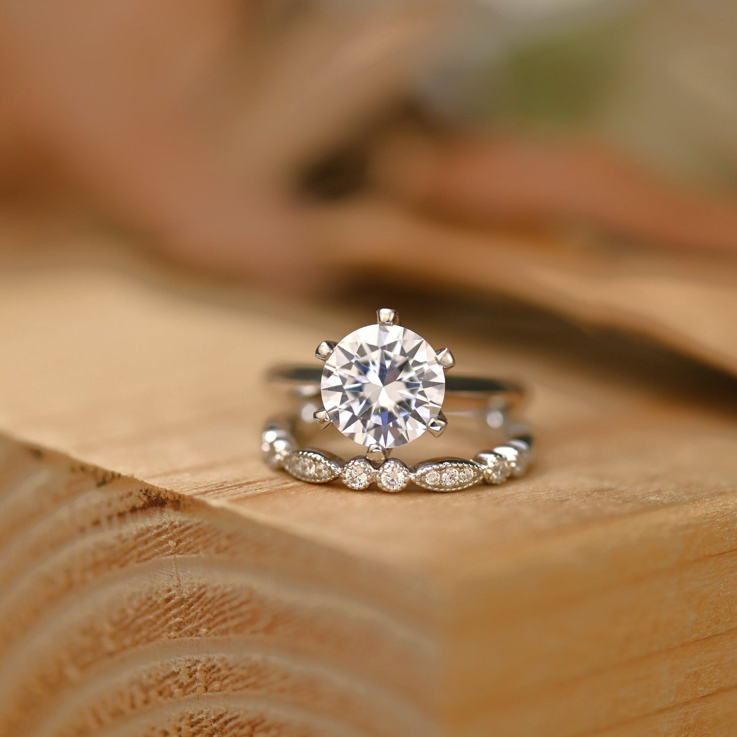Solitaire Bridal Ring Set with 1.50 CT Round Cut Moissanite