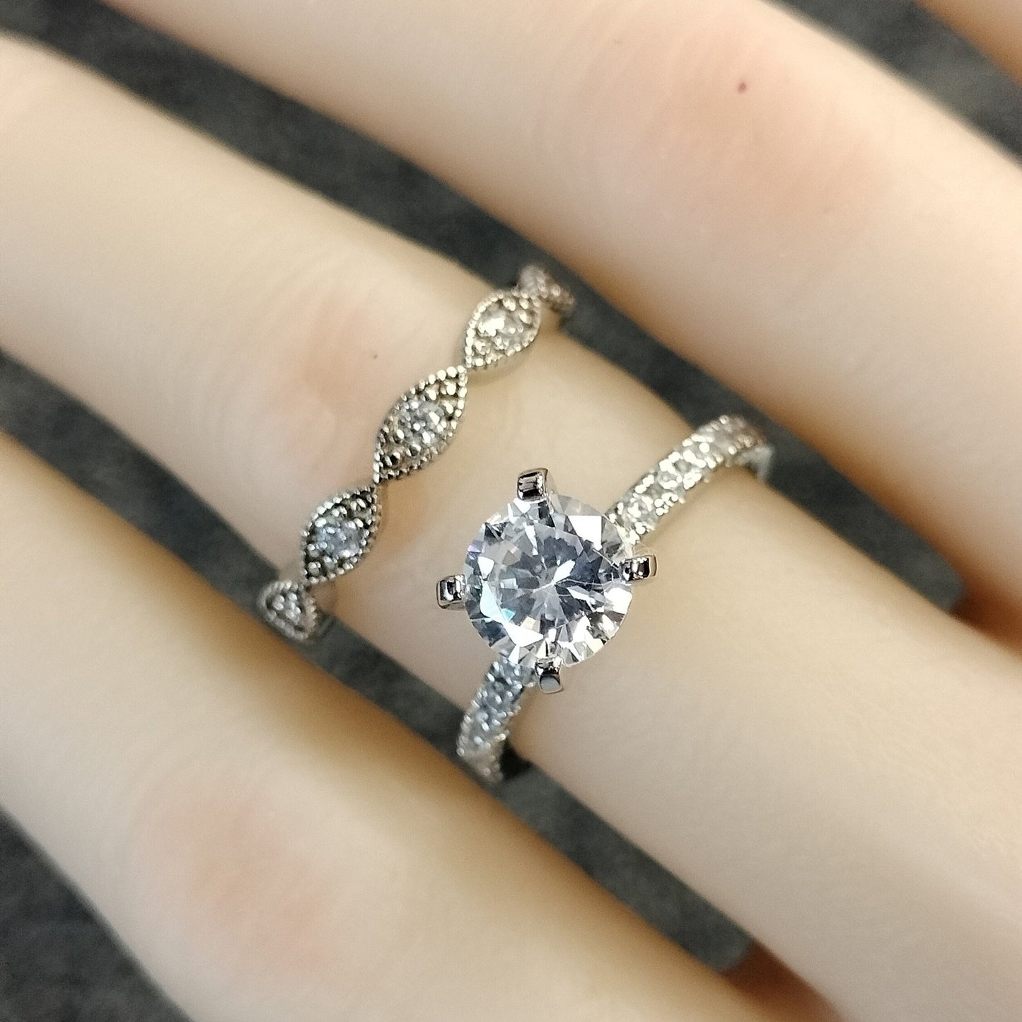 Pave Setting Bridal Ring Set with 1.0 CT Round Cut Moissanite
