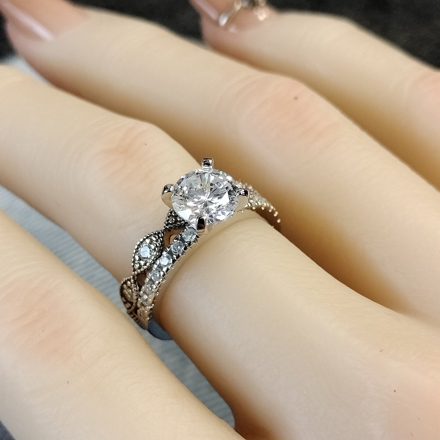 Pave Setting Bridal Ring Set with 1.0 CT Round Cut Moissanite