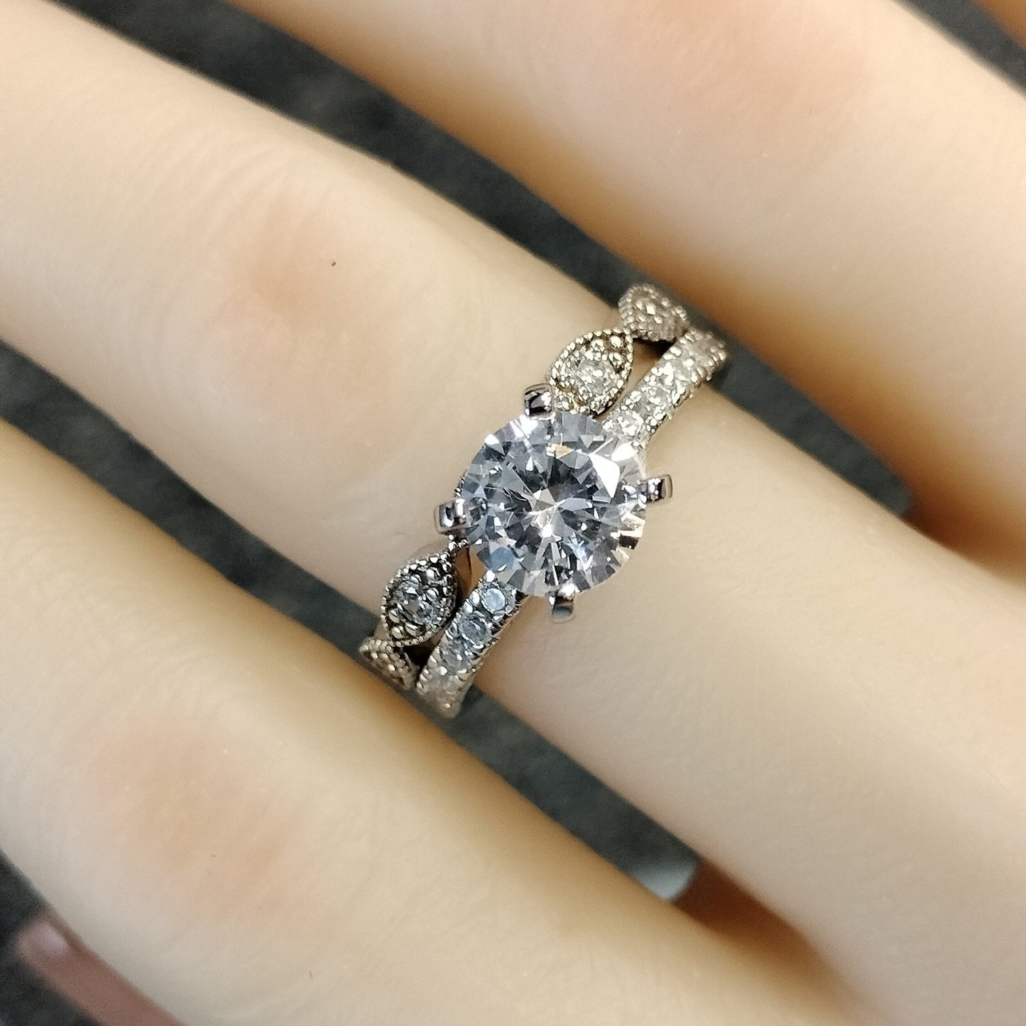 Pave Setting Bridal Ring Set with 1.0 CT Round Cut Moissanite