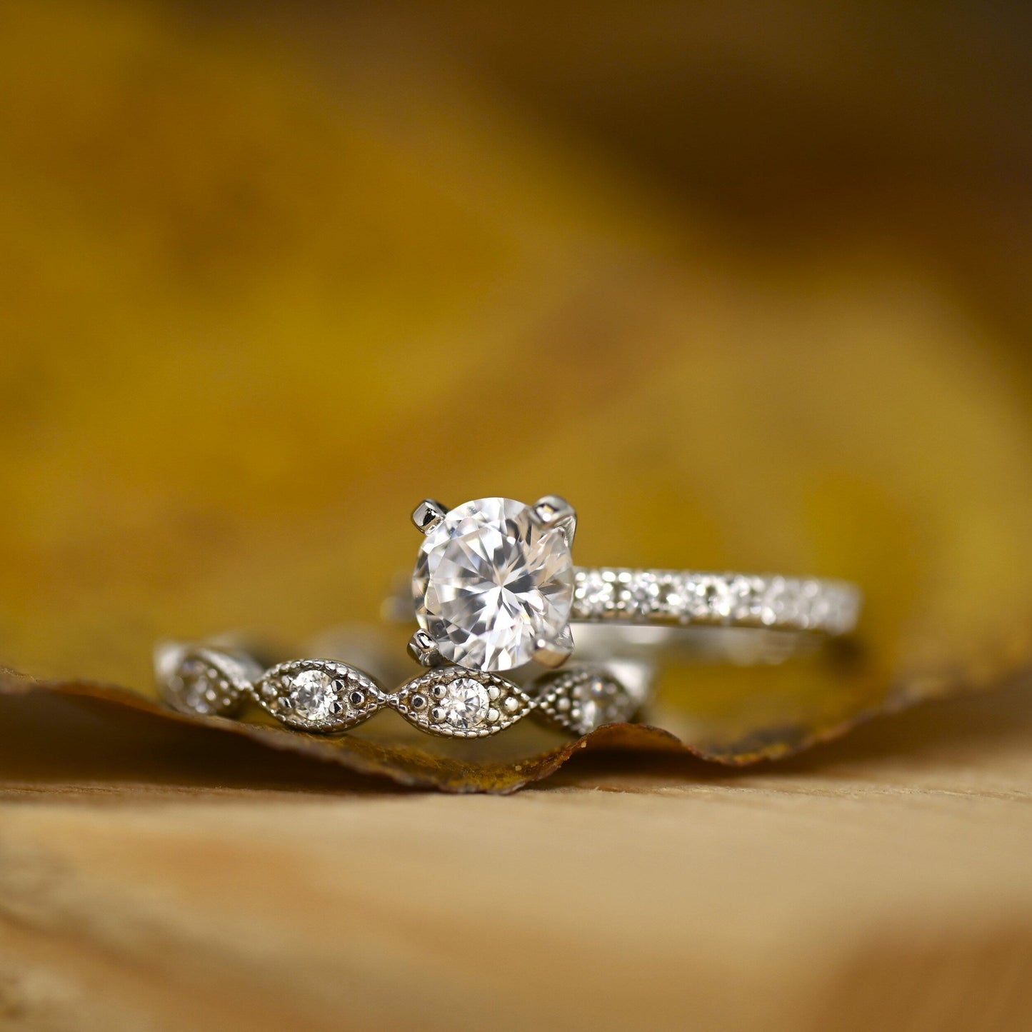 Pave Setting Bridal Ring Set with 1.0 CT Round Cut Moissanite