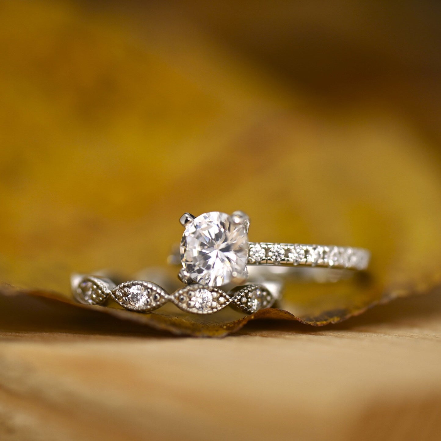 Pave Setting Bridal Ring Set with 1.0 CT Round Cut Moissanite