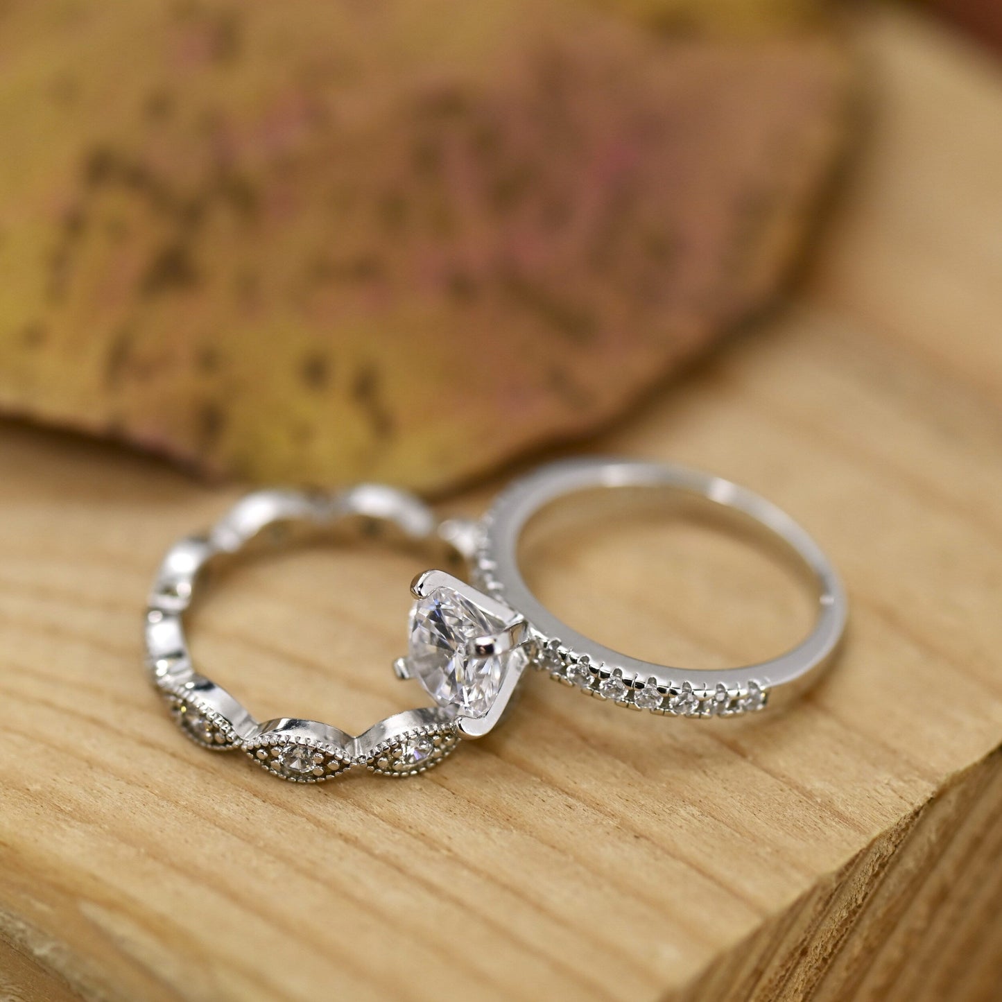Pave Setting Bridal Ring Set with 1.0 CT Round Cut Moissanite