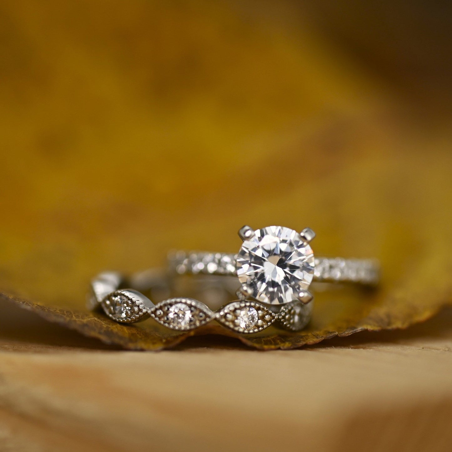 Pave Setting Bridal Ring Set with 1.0 CT Round Cut Moissanite