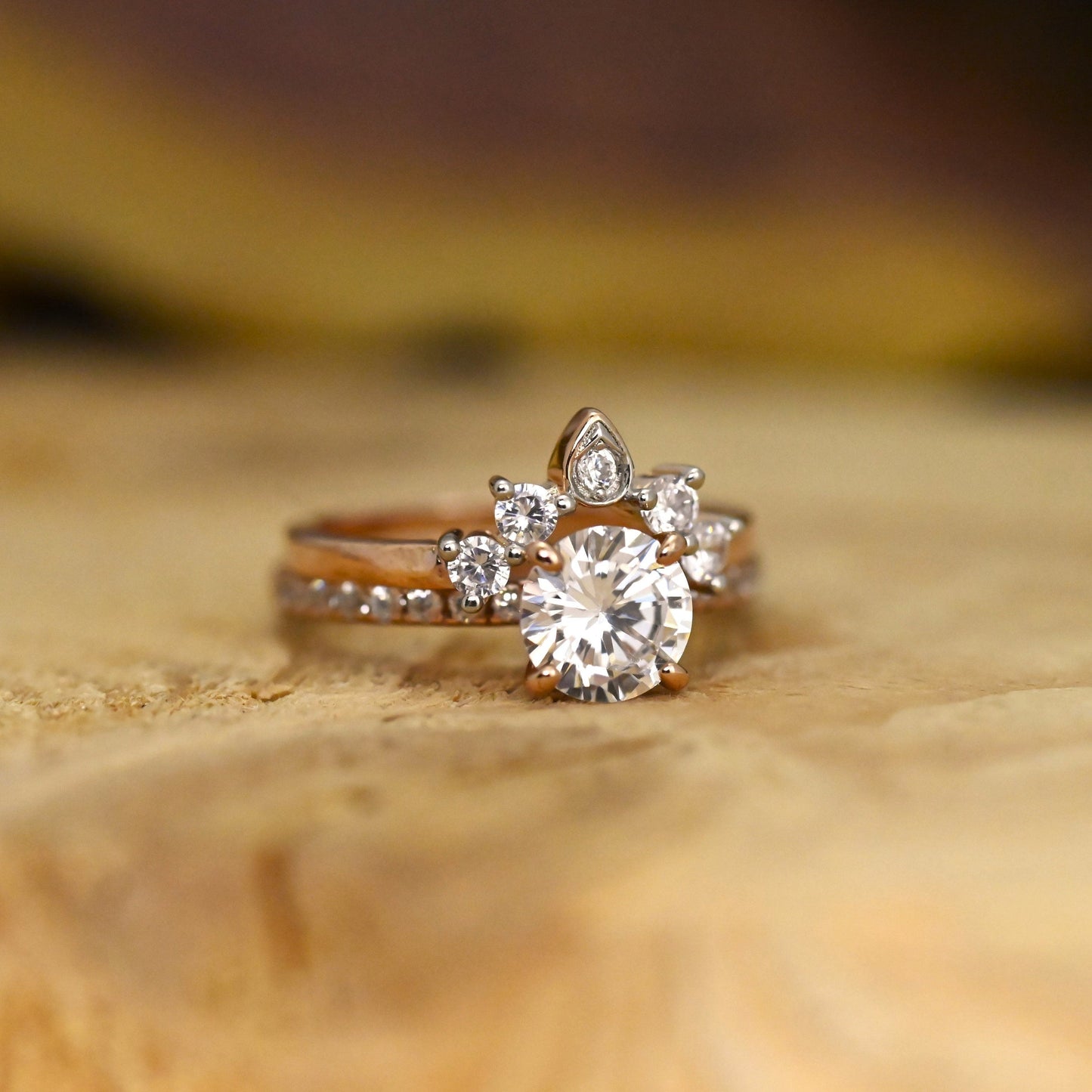 Pave Setting Bridal Ring Set with 1.0 CT Round Cut Moissanite