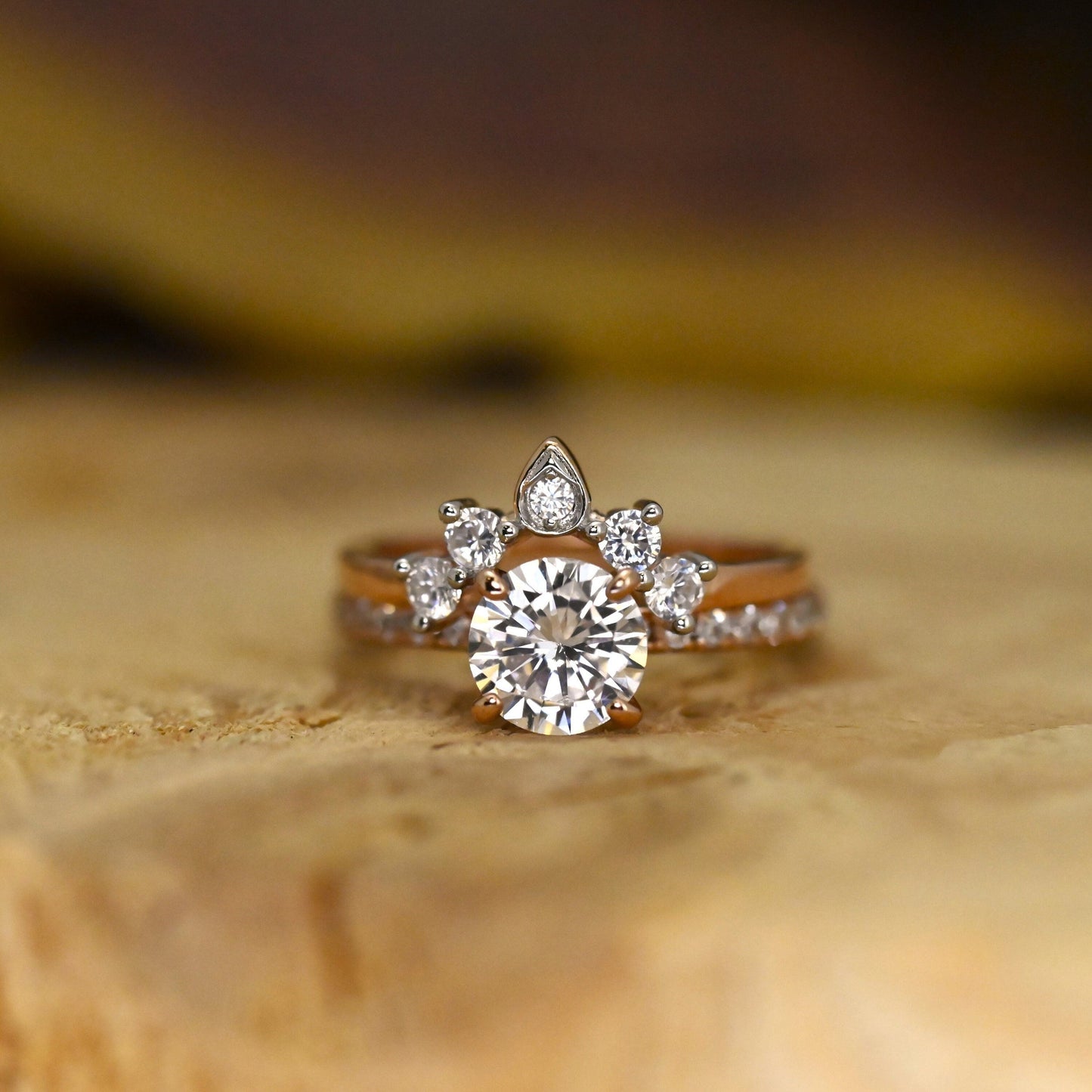 Pave Setting Bridal Ring Set with 1.0 CT Round Cut Moissanite
