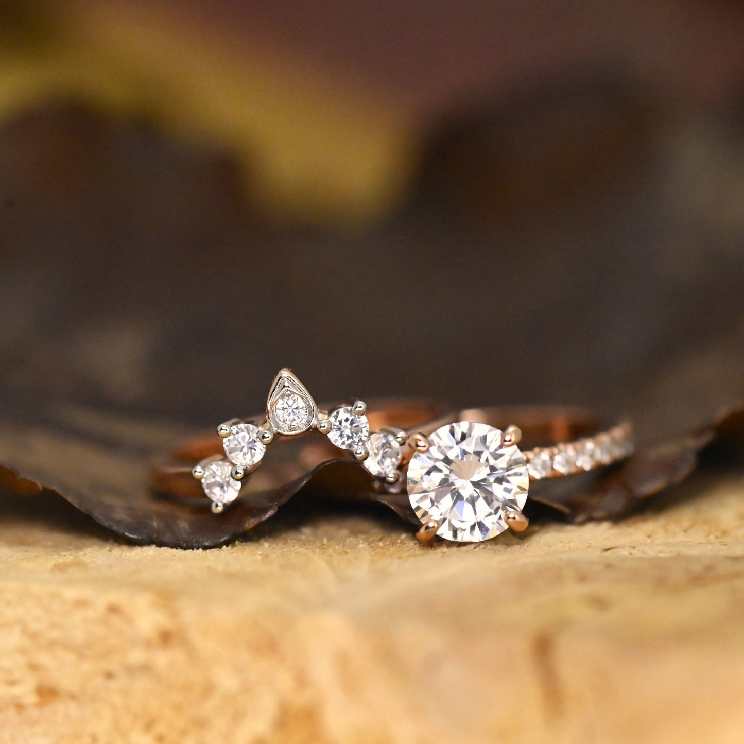 Pave Setting Bridal Ring Set with 1.0 CT Round Cut Moissanite