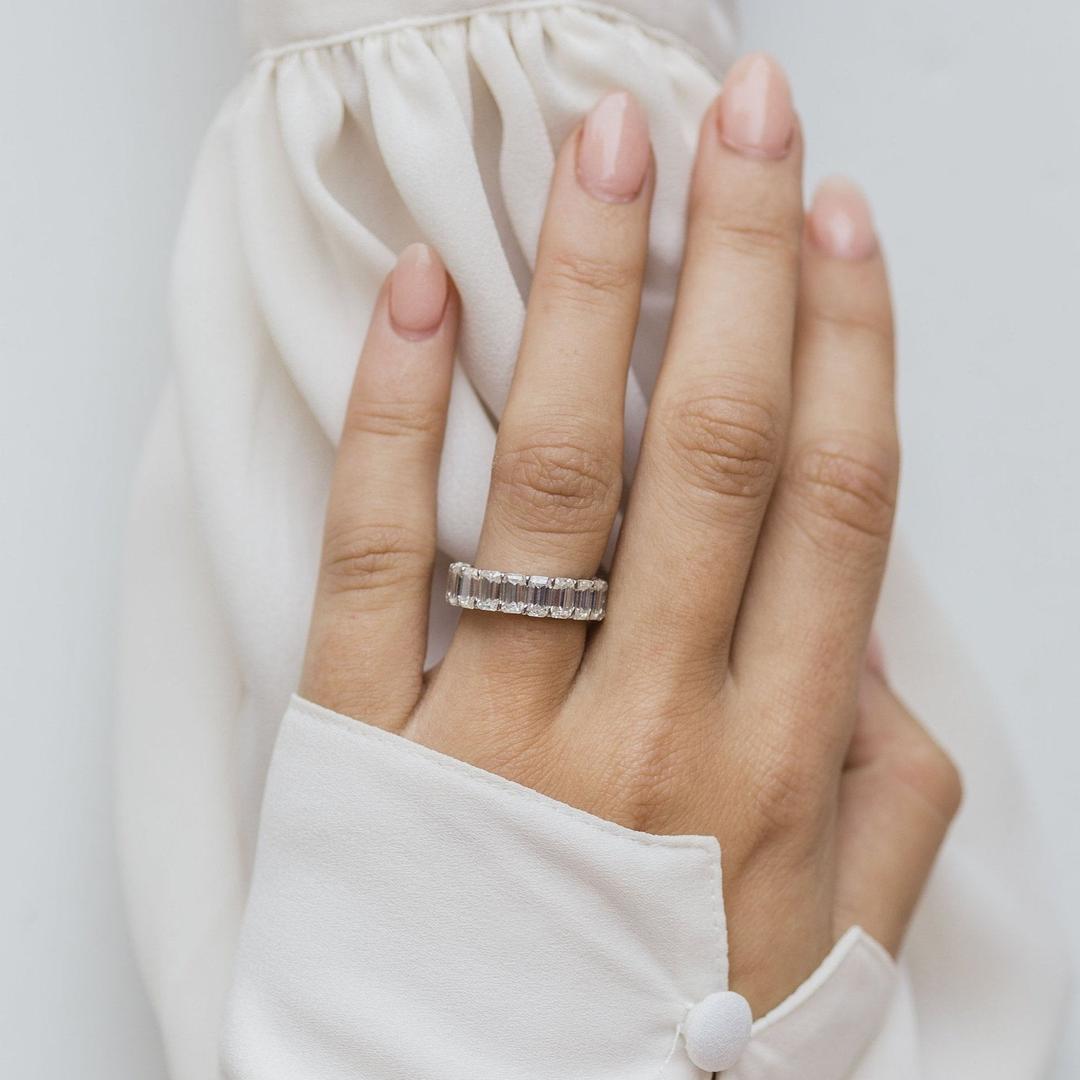 Full Eternity Wedding Band with 1.70 TCW Emerald Cut Moissanite