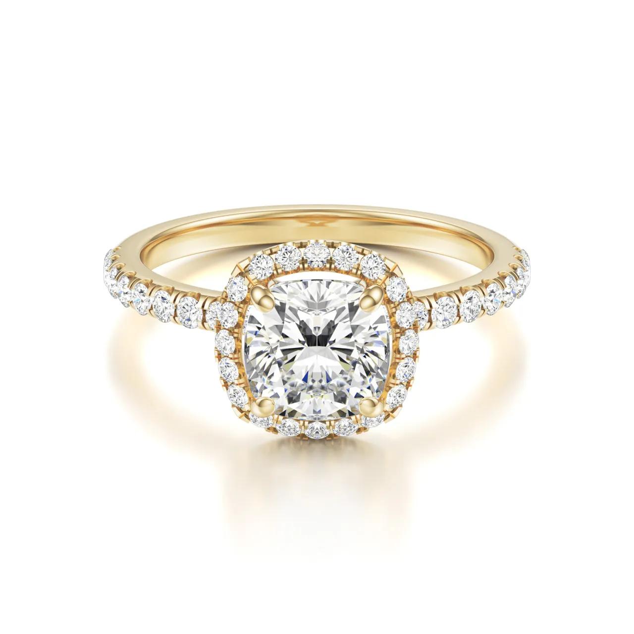 Halo & Pave Ring with 2.0 CT Cushion Cut Moissanite