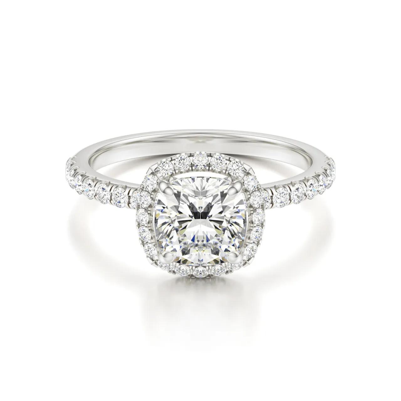 Halo & Pave Ring with 2.0 CT Cushion Cut Moissanite
