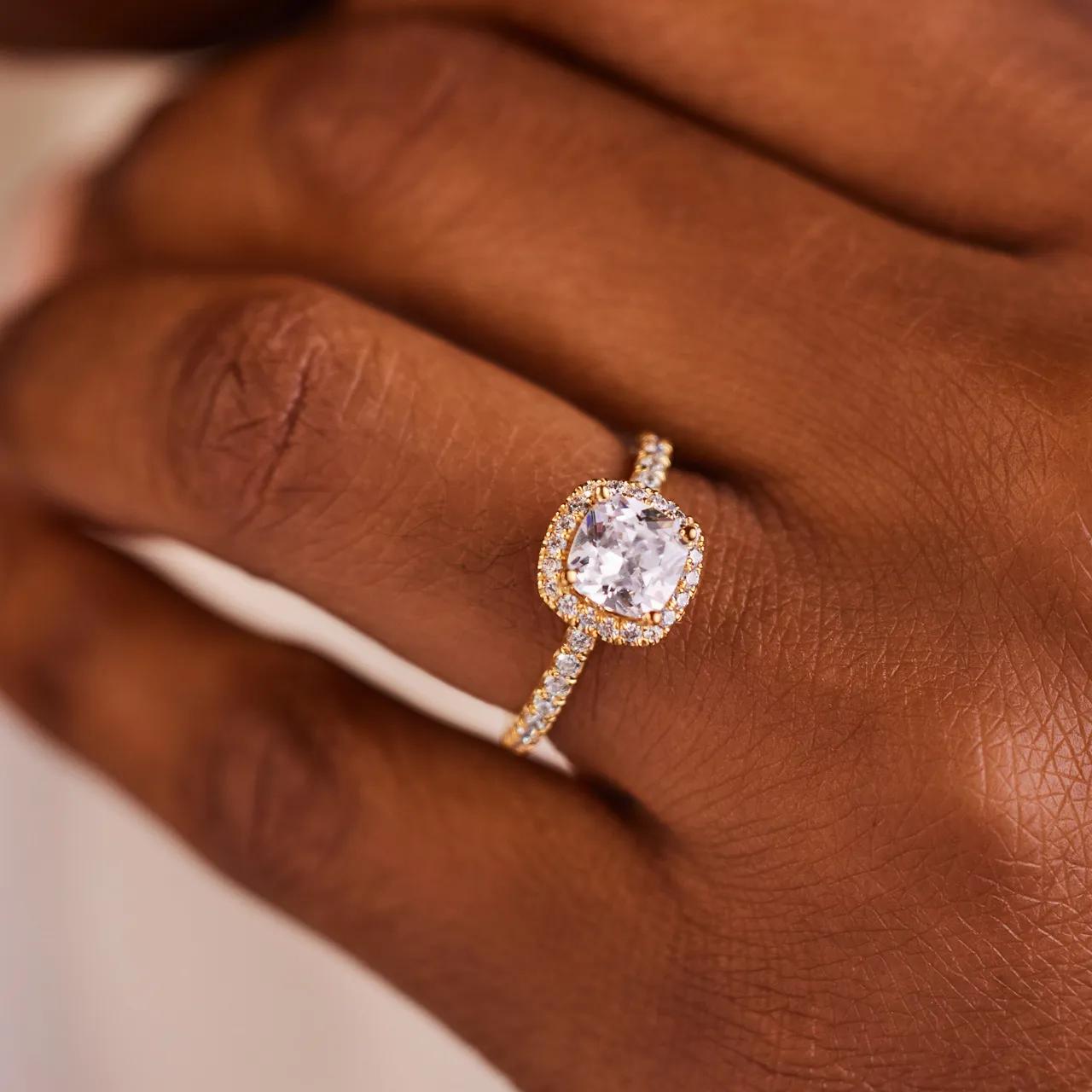 Halo & Pave Ring with 2.0 CT Cushion Cut Moissanite