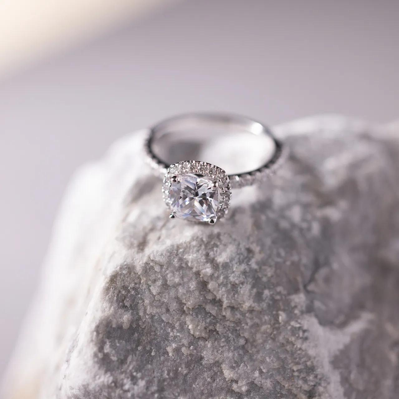 Halo & Pave Ring with 2.0 CT Cushion Cut Moissanite