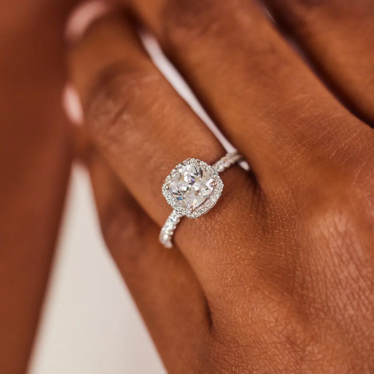 Halo & Pave Ring with 2.0 CT Cushion Cut Moissanite