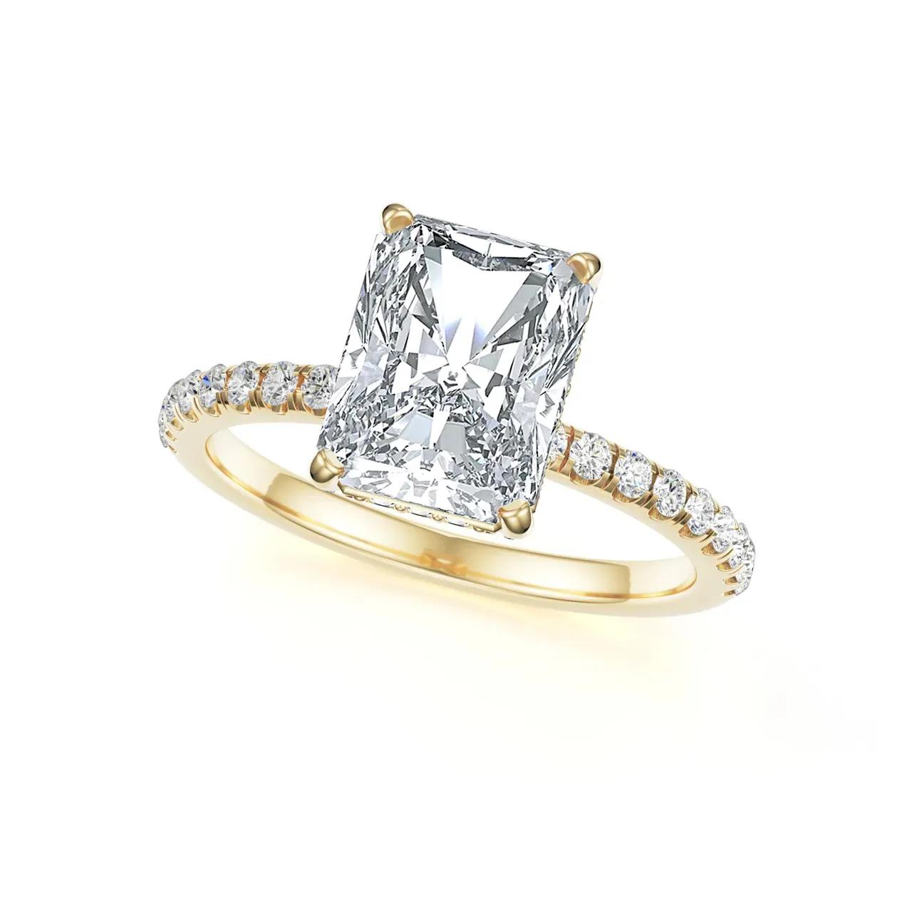 Hidden Halo & Pave Ring with 2.5 CT Radiant Cut Moissanite