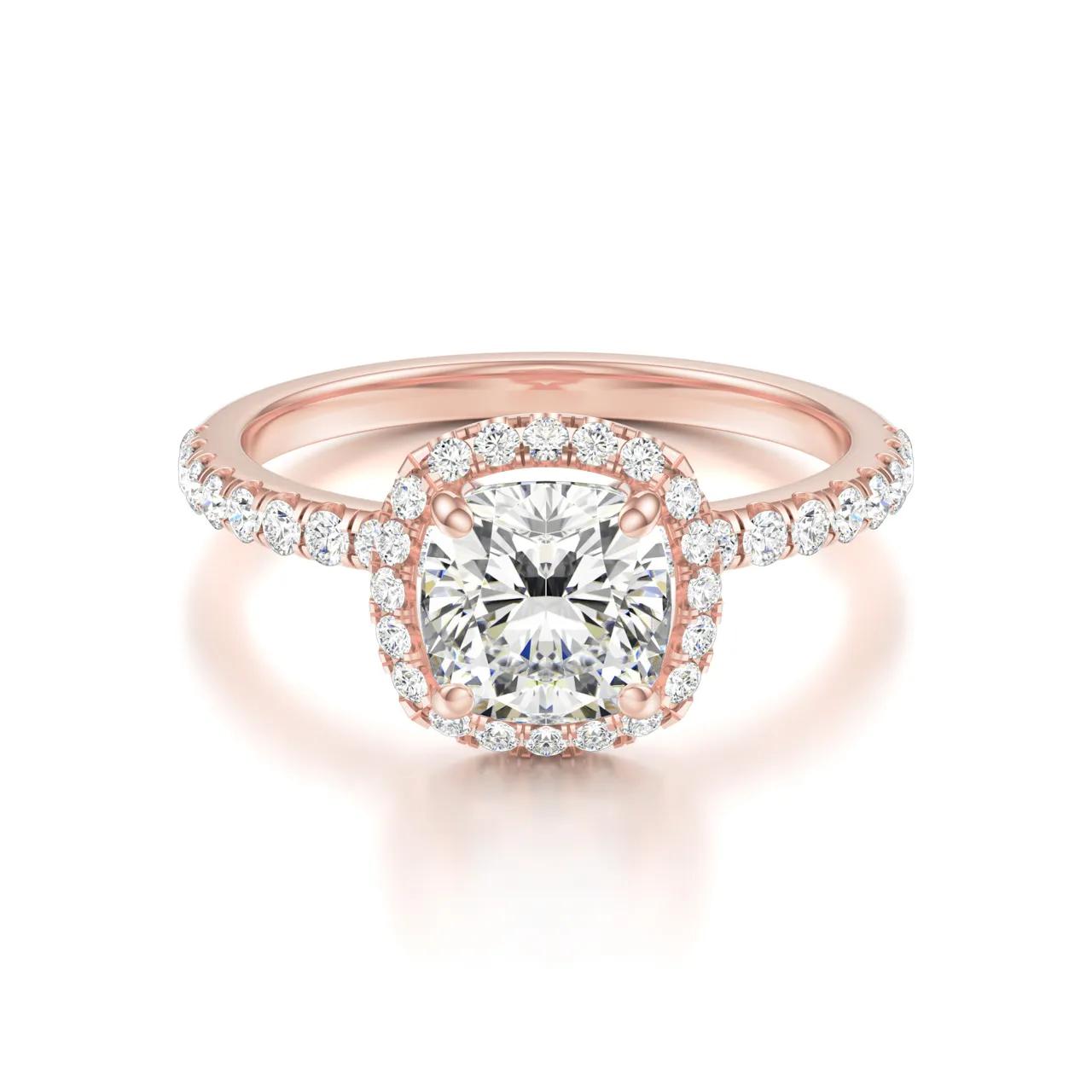 Halo & Pave Ring with 2.0 CT Cushion Cut Moissanite