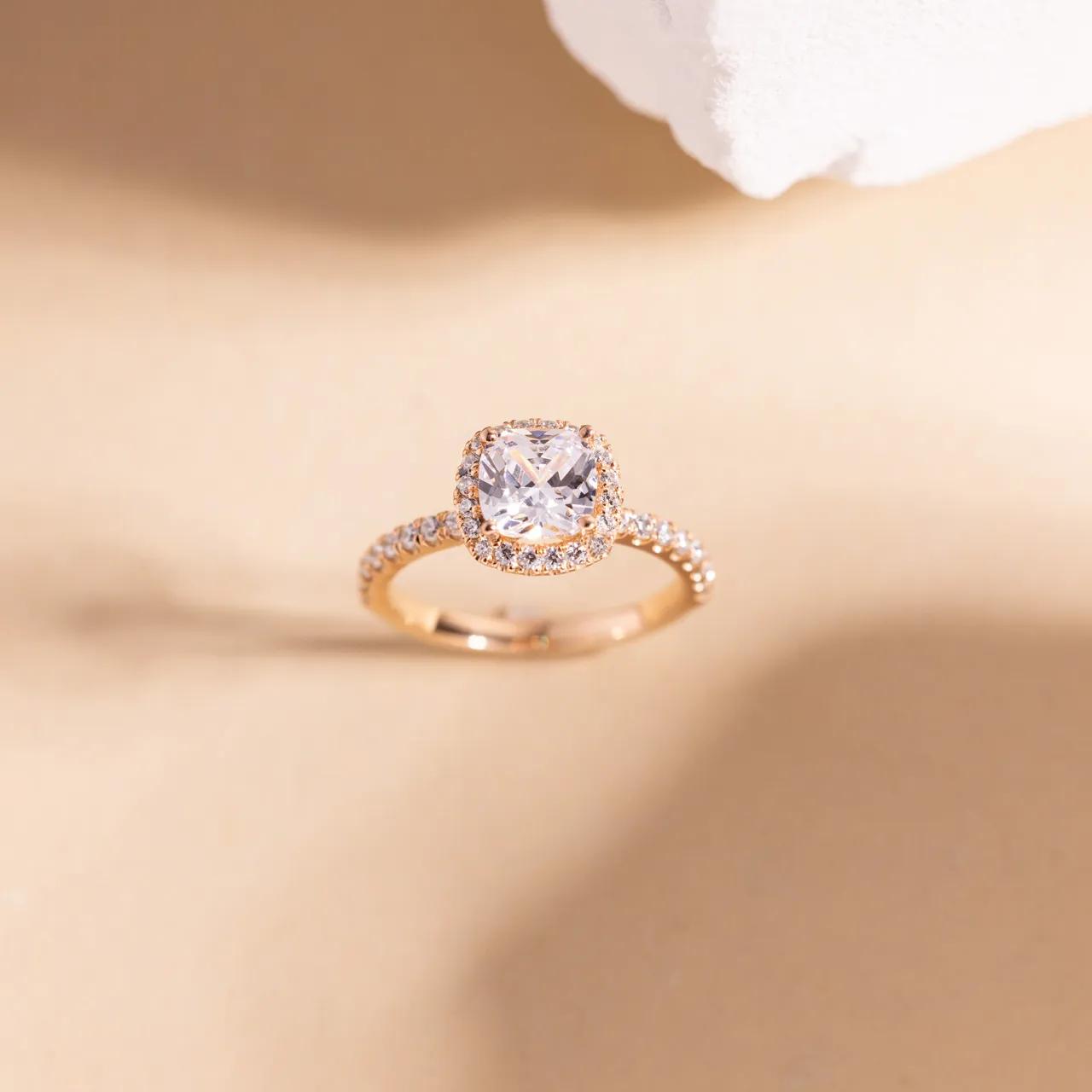 Halo & Pave Ring with 2.0 CT Cushion Cut Moissanite