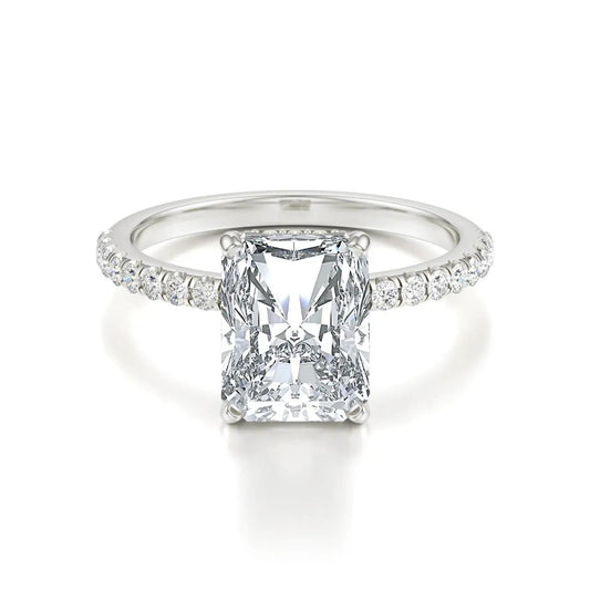 Hidden Halo & Pave Ring with 2.5 CT Radiant Cut Moissanite