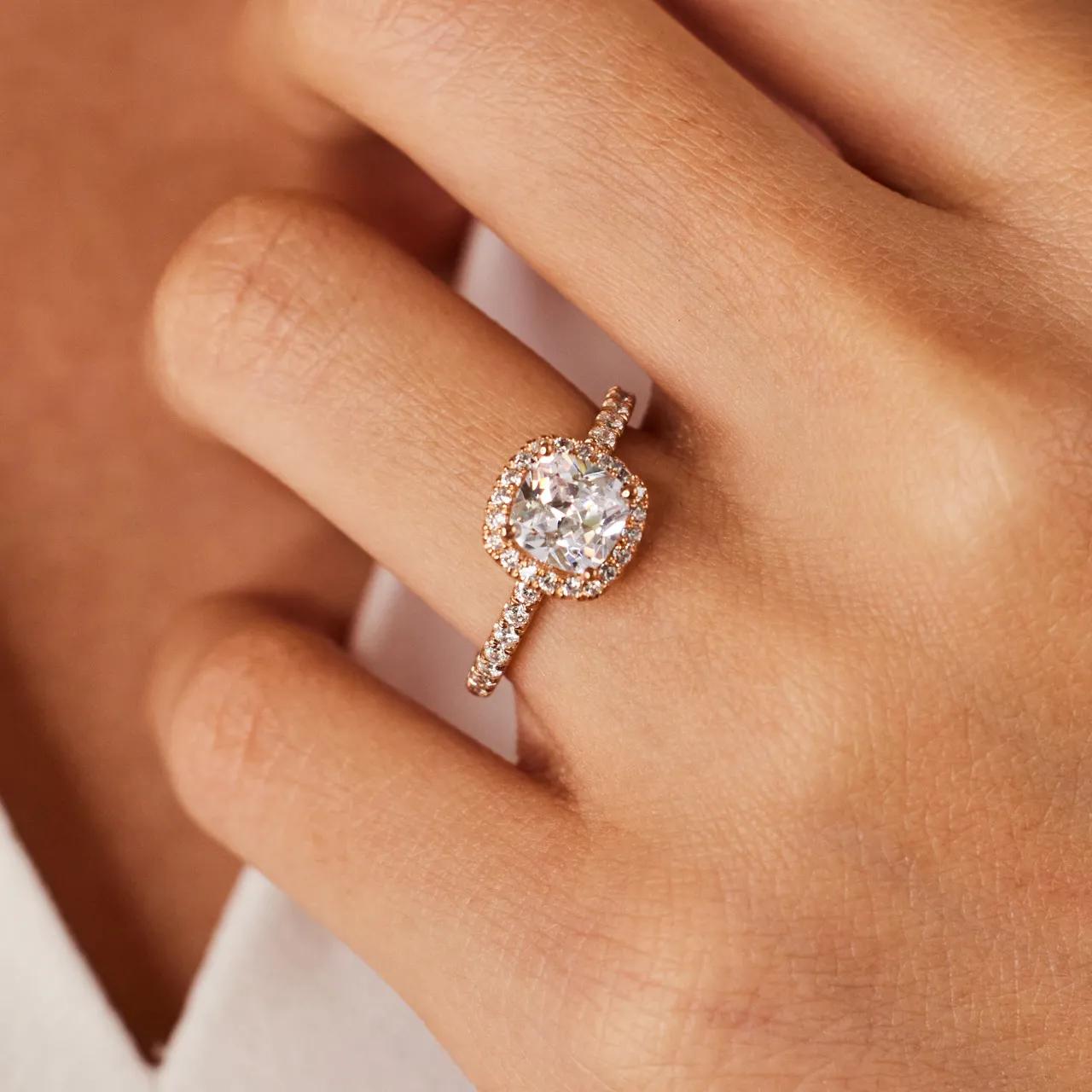 Halo & Pave Ring with 2.0 CT Cushion Cut Moissanite