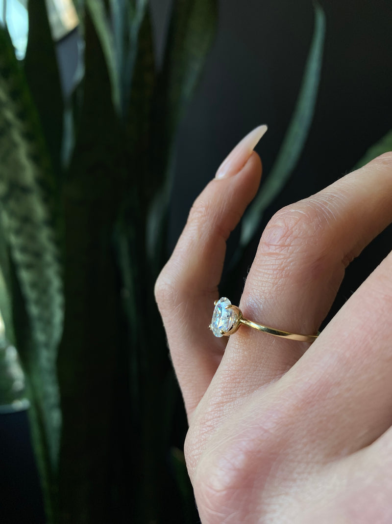 Solitaire Ring with 1.50 CT Oval Cut Moissanite