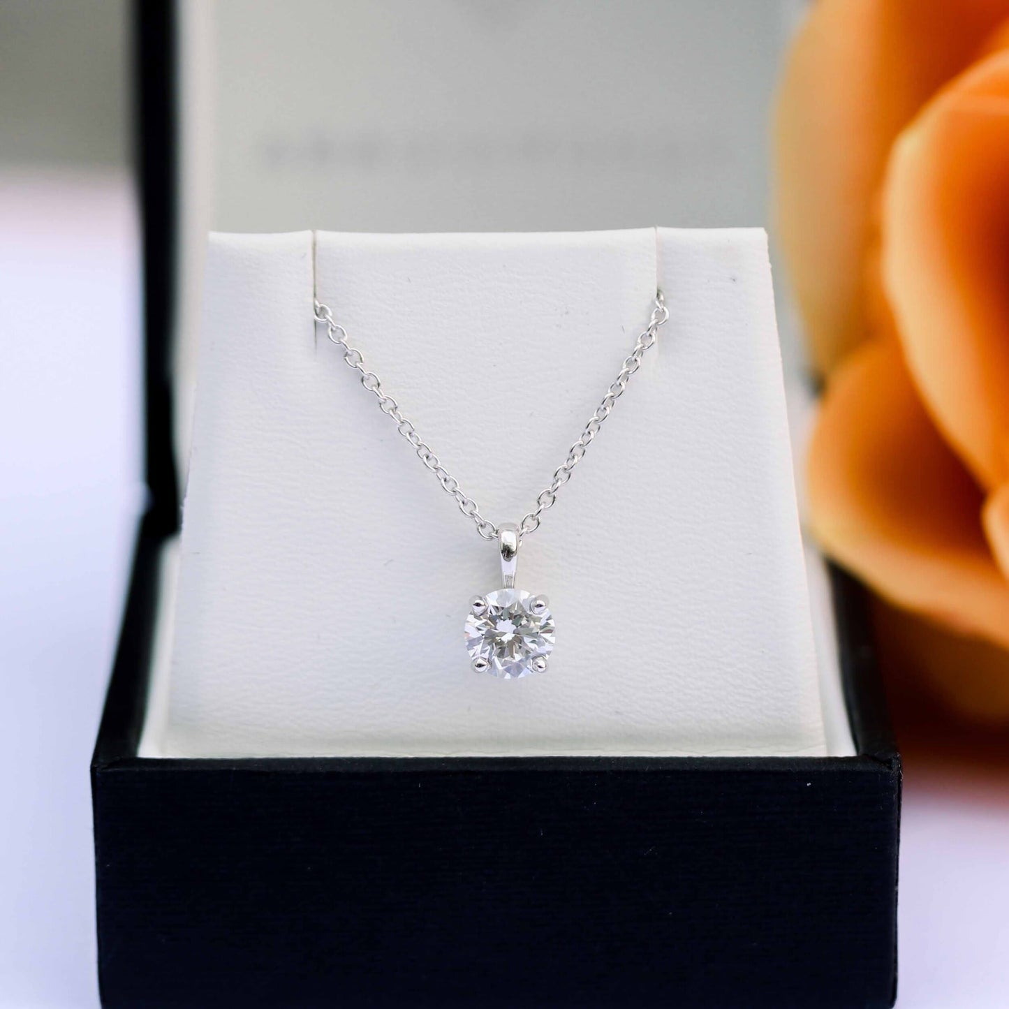 Solitaire Necklace with 0.35 CT Classic Round Cut Moissanite
