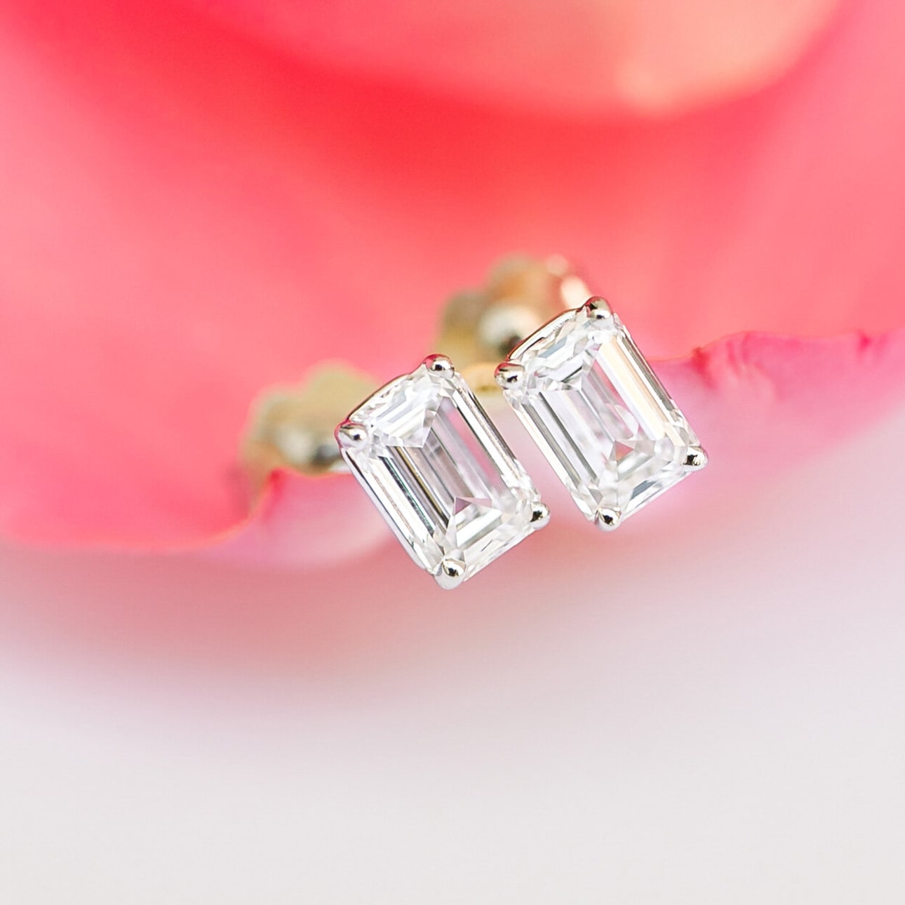 Solitaire Stud Earrings with 1.40 CT-3.0 CT Emerald Cut Moissanite
